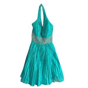 Glam Gurlz VintageTurquoise Halter Dress  US Size 14 Brand New